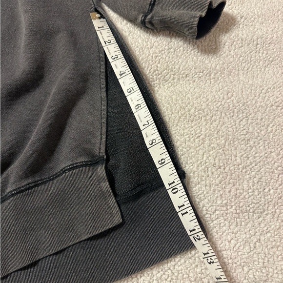 Free People Distressed Charcoal Gray Black Mock Neck Sweatshirt Tunic Side Slit - Picture 9 of 11